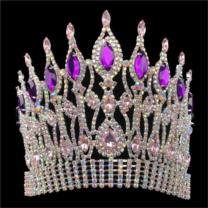6 дюймовый пользовательский корона фиолетовый AB Rhinestone Pageant Короны Crystal Adjust Band Тиара